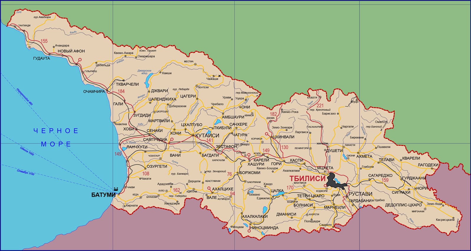 Физическая карта грузии на русском