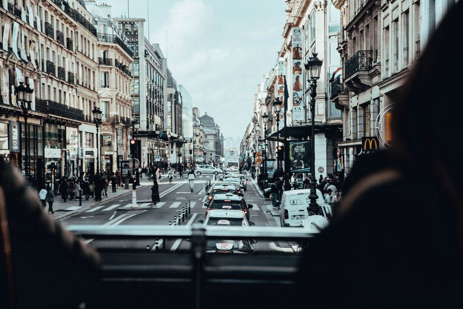 Elegant shopping street in Paris with designer boutiques