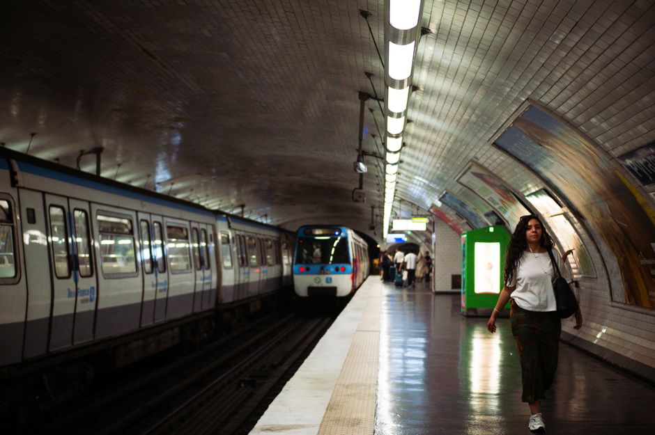 RER B train arriving at Charles de Gaulle Airport in Paris