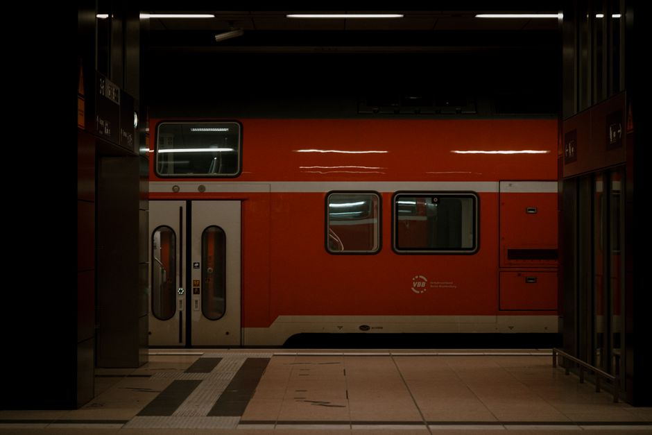 Modern S-Bahn train at a German station platform, ready for departure
