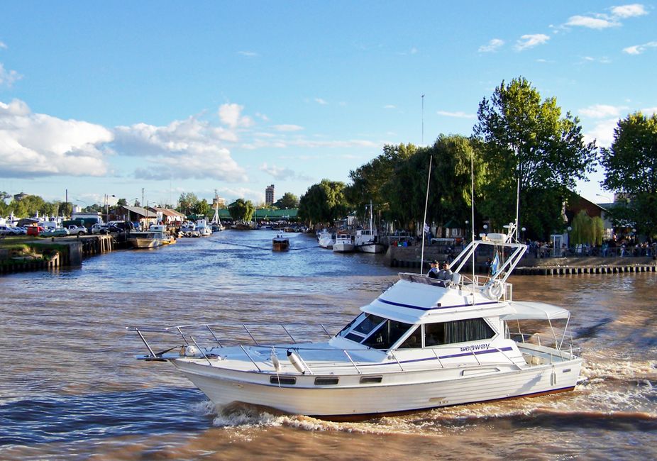 Colorful houses along the waterways of Tigre Delta, Argentina