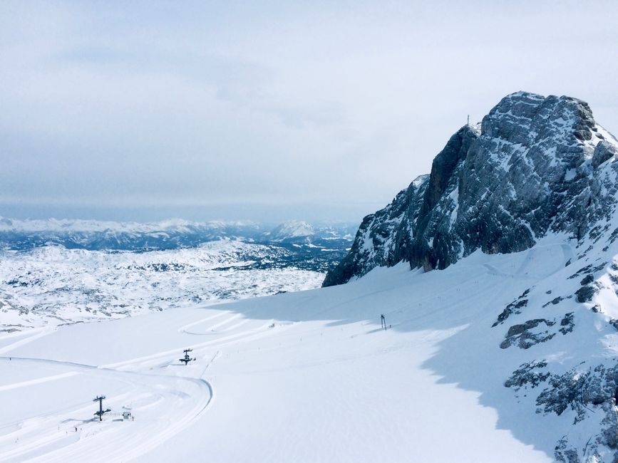 Diverse Austrian landscape showing both summer green mountains and snowy peaks, representing varied weather