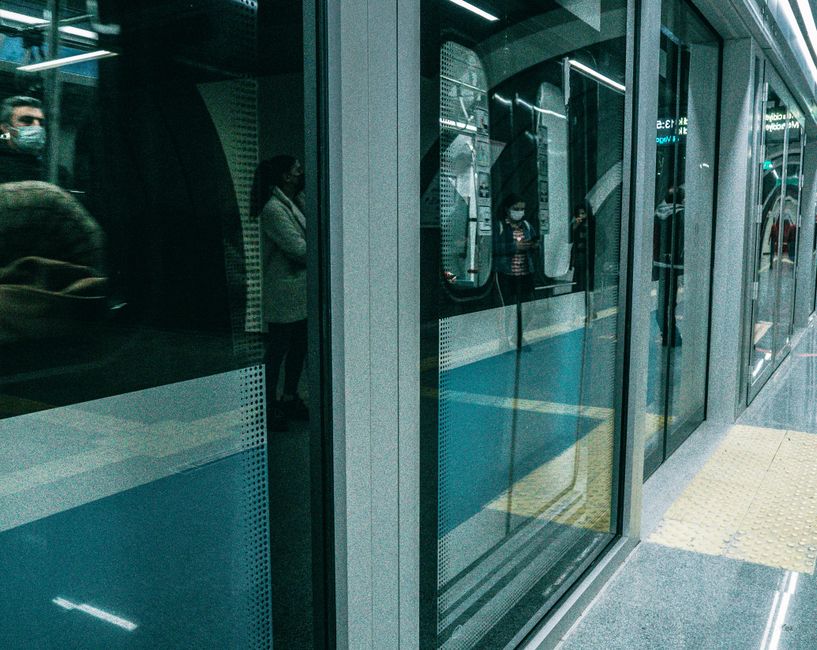 Modern Santiago Metro train arriving at a station in Chile