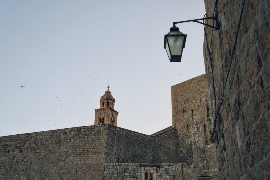 Historic Dubrovnik Old Town with the Adriatic Sea at sunset in Croatia