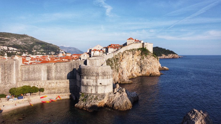 Historic Dubrovnik City Walls overlooking the Adriatic Sea in Croatia