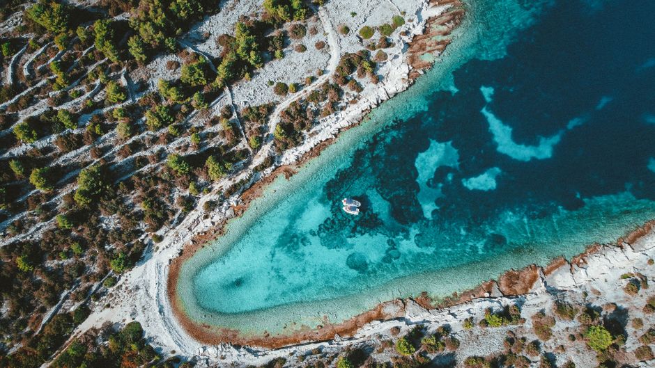 Stunning aerial view of the Croatian coastline with islands and clear blue sea