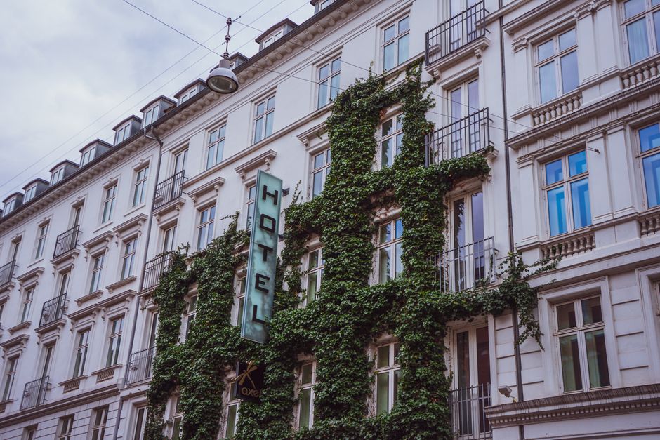 Charming hotel building on a historic street in Prague, Czech Republic