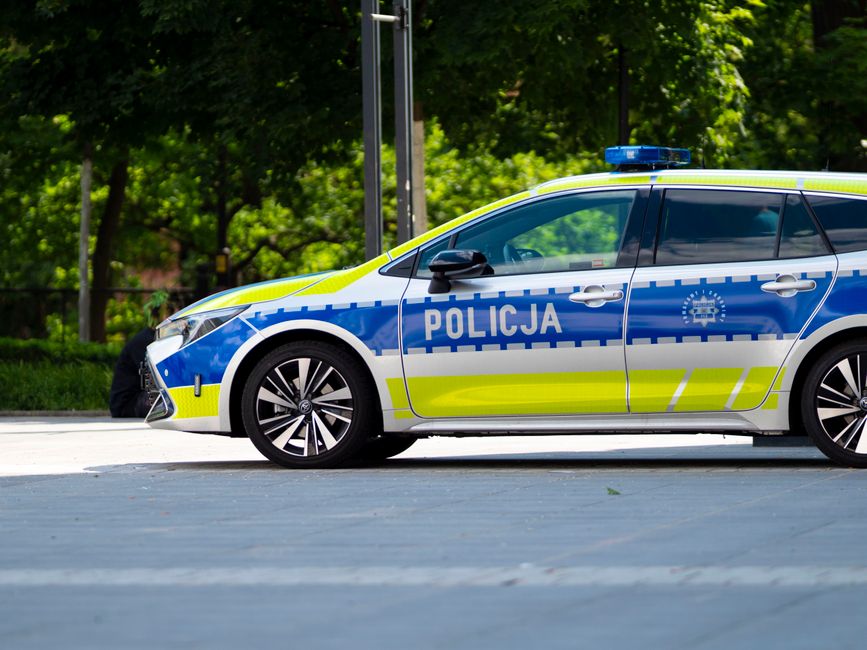 Czech Republic police car with flashing lights in Prague