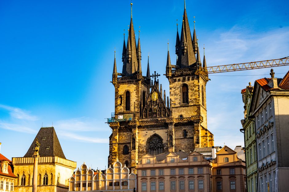 Sunny day in Prague Old Town Square, showcasing typical Czech summer weather