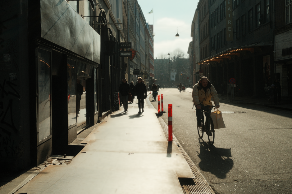 People strolling along Strøget, Copenhagen's bustling pedestrian shopping street in Denmark