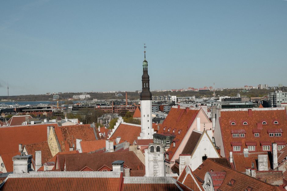 Sunny summer day in Tallinn Old Town, Estonia, with people enjoying the weather