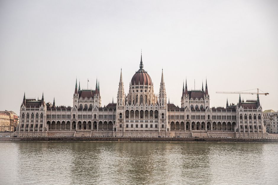 Iconic Hungarian Parliament building illuminated at night in Budapest