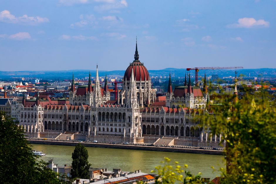 Hungarian Parliament Building illuminated at night in Budapest, Hungary