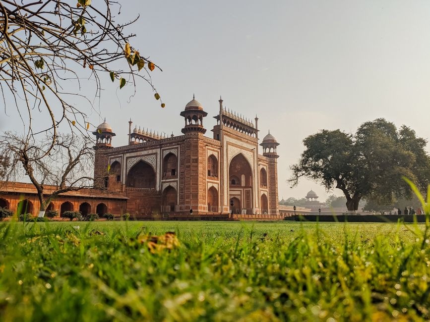 The majestic Taj Mahal in Agra, India, glowing at sunrise