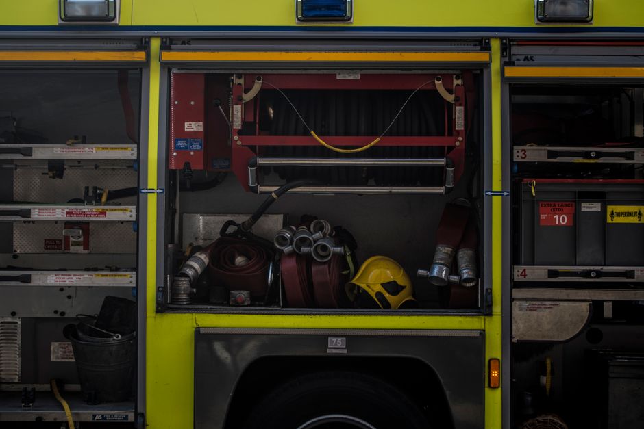 An Garda Siochana police car with emergency lights on in Dublin, Ireland