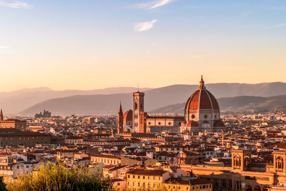 Panoramic view of iconic Italian landmarks like the Colosseum and canals of Venice