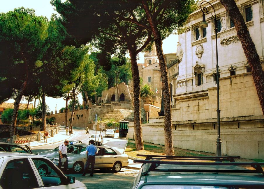 An Italian emergency vehicle, possibly Carabinieri or Polizia di Stato, in a city in Italy, symbolizing safety and assistance for travelers.