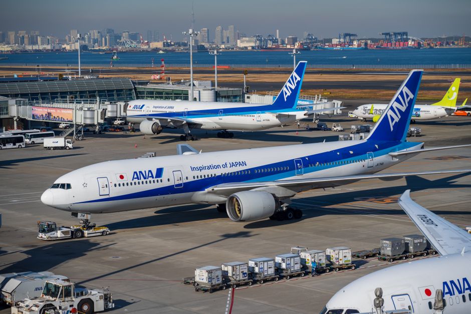 Japan Airlines plane at Haneda Airport in Tokyo, Japan