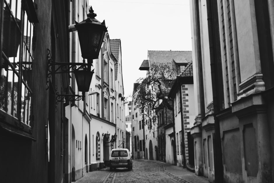 Emergency services vehicle in Old Riga, Latvia