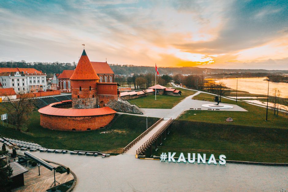 Historic Trakai Island Castle in Lithuania surrounded by lake water