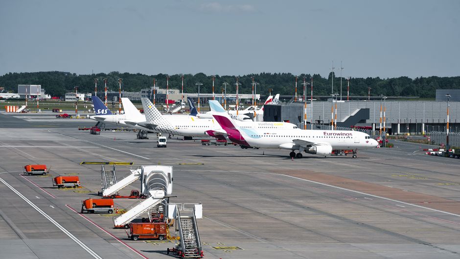 Modern terminal building at Vilnius International Airport, Lithuania