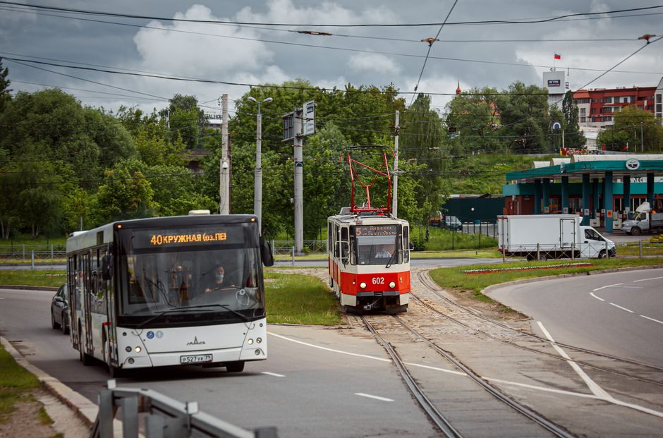 Modern trolleybus moving through the streets of Vilnius, Lithuania