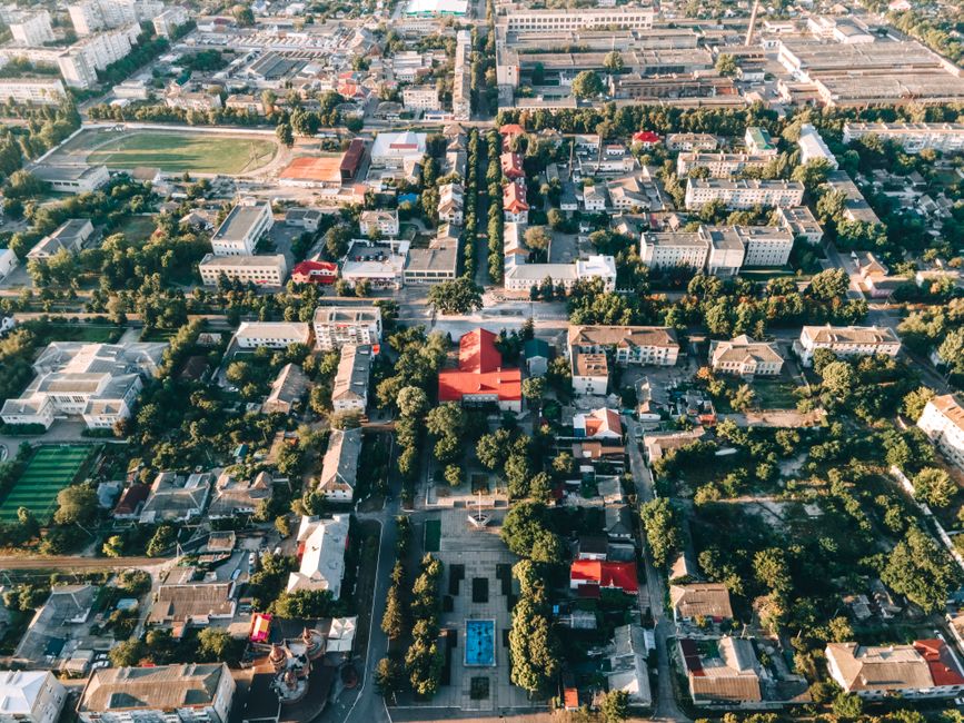 Vibrant Chișinău city center with historic buildings and bustling streets in Moldova