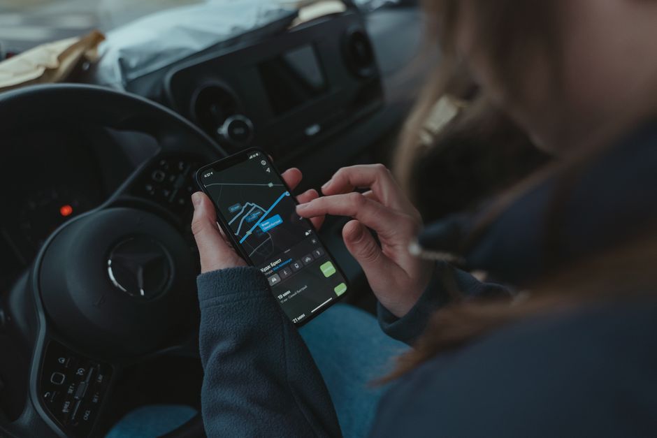 Traveler using a smartphone for navigation in Moldova