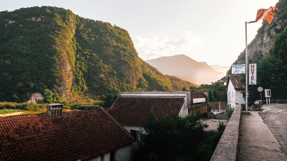 Panoramic view of Montenegro showing diverse landscapes from coastal towns to rugged mountains