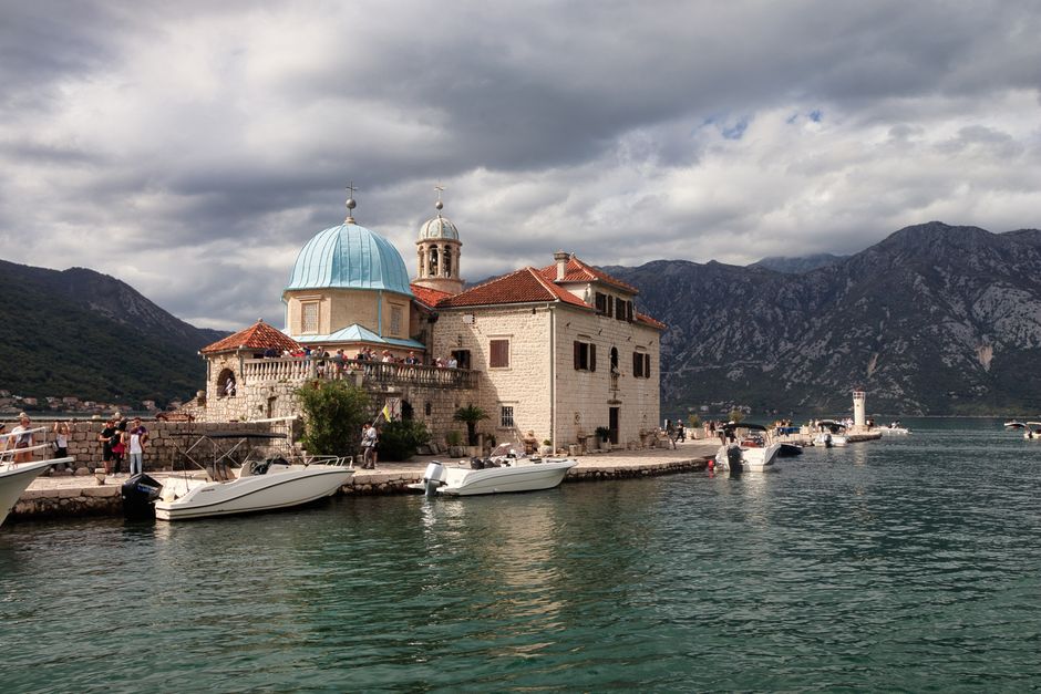 Scenic boat tour on the Bay of Kotor, Montenegro with Our Lady of the Rocks island
