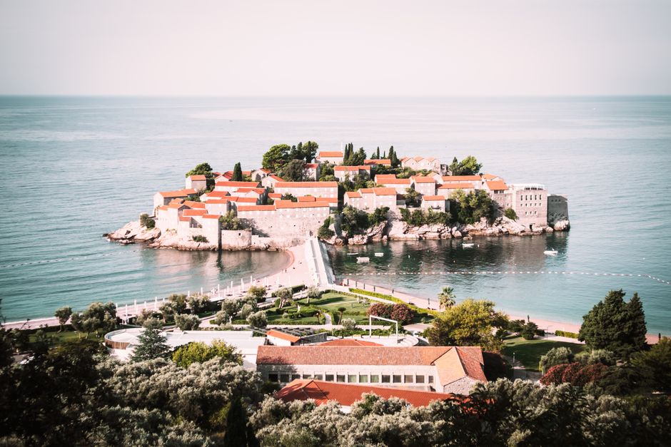 Sunny Montenegro coastline with clear blue Adriatic Sea