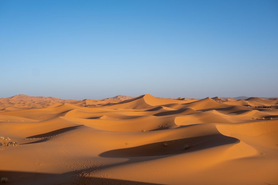 Diverse Moroccan landscapes showing desert, mountains, and coast, representing varied weather.