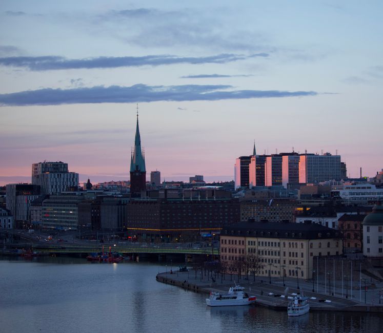 Panoramic view of Stockholm, Sweden, with historic buildings and waterways