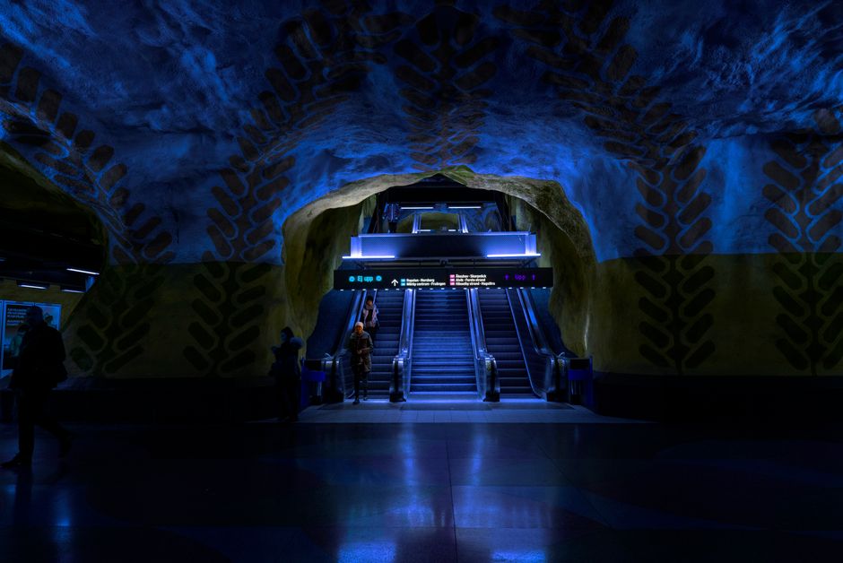 Modern interior of Stockholm Arlanda Airport in Sweden with passengers