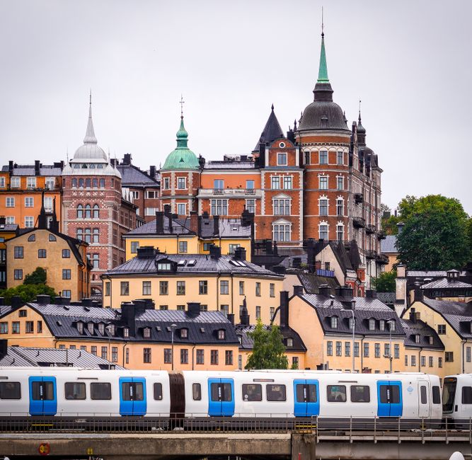 Modern Arlanda Express train arriving at Stockholm Arlanda Airport, Sweden
