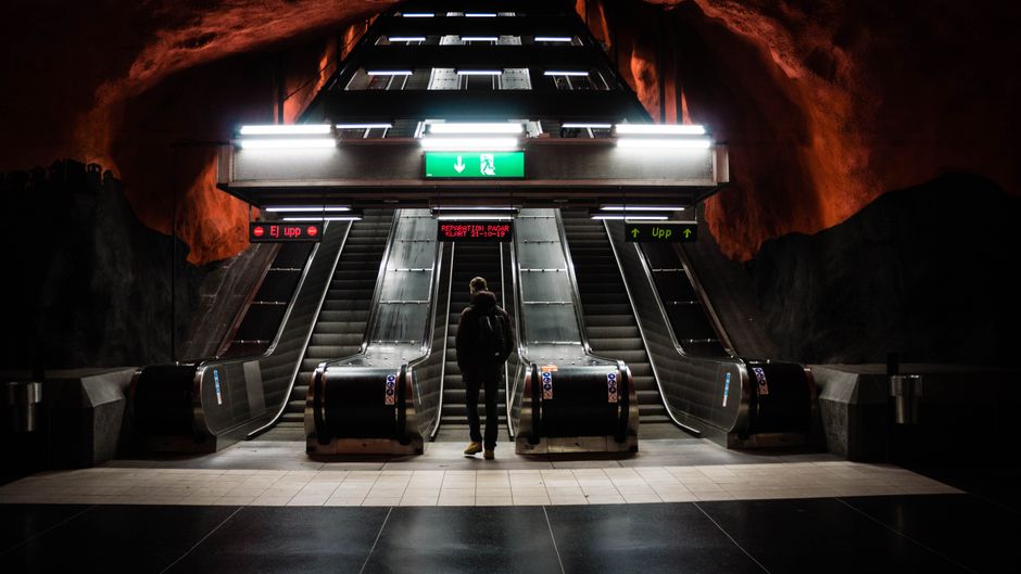 Modern Stockholm metro station platform in Sweden