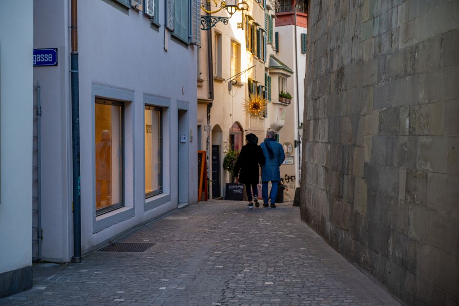 Elegant shopping street in Zurich, Switzerland, with luxury boutiques