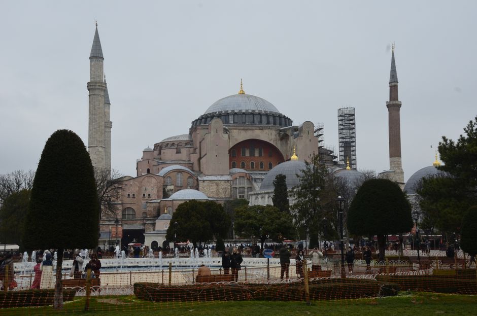 Exterior view of Hagia Sophia Grand Mosque in Istanbul, Turkey, a symbol of Turkish culture