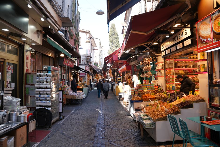 Lively street scene in Istanbul, Turkey, with historic architecture and local life