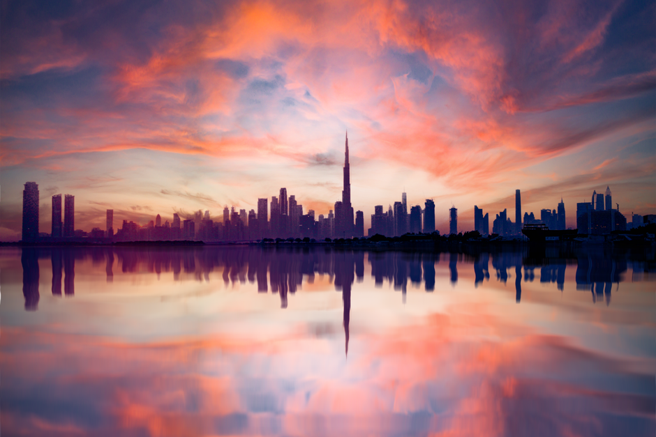 Modern Dubai skyline at sunset, symbolizing secure travel in UAE