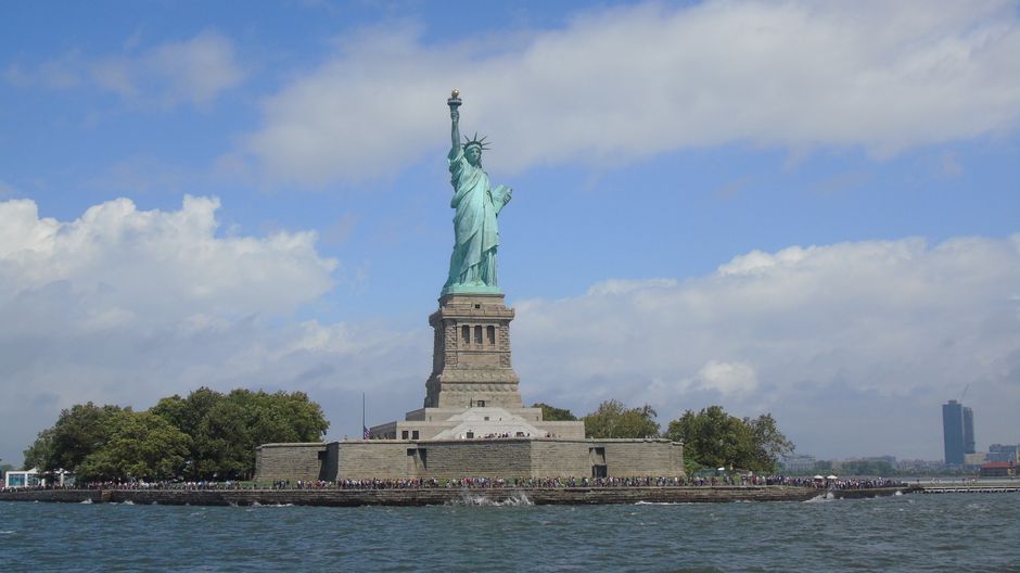 Iconic Statue of Liberty in New York City, USA, representing American culture and freedom.