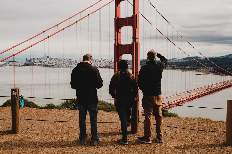 Group of tourists enjoying a guided tour at a famous USA landmark