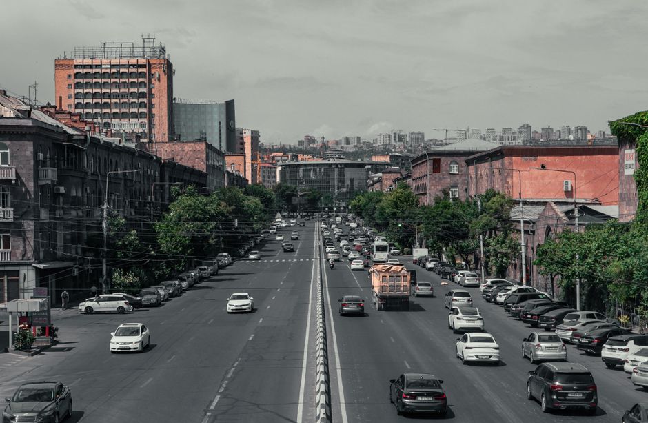 Vibrant street scene in Yerevan, Armenia, showcasing local life and affordable travel options.