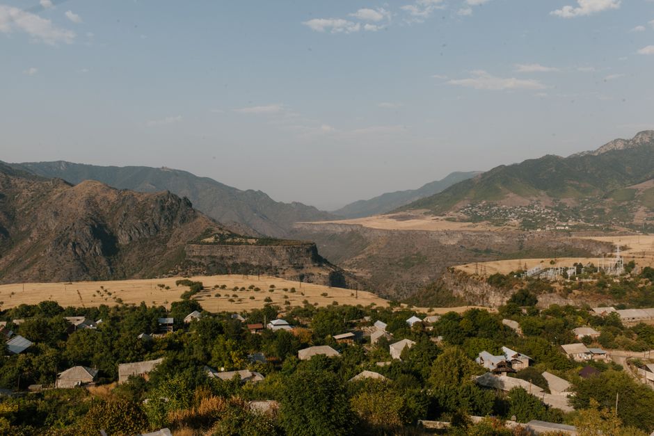 Ancient Garni Temple in Armenia at sunset, a popular day trip destination