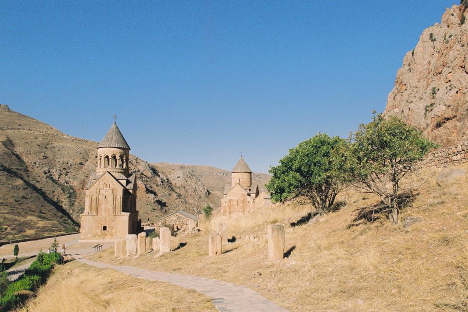 Panoramic view of Garni Temple and Geghard Monastery in Armenia, popular tour destinations.