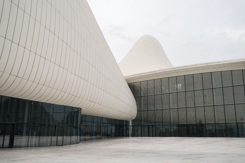 Modern exterior of Heydar Aliyev International Airport in Baku, Azerbaijan