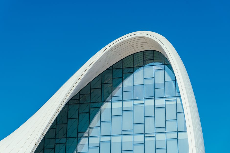 Modern architecture of Baku Heydar Aliyev International Airport in Azerbaijan