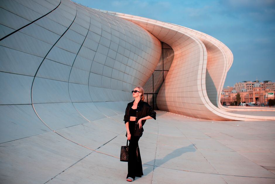 Modern terminal building of Heydar Aliyev International Airport in Baku, Azerbaijan