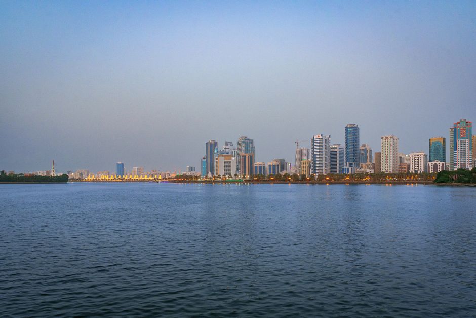 Beautiful Manama skyline at sunset with modern buildings and a vibrant atmosphere in Bahrain
