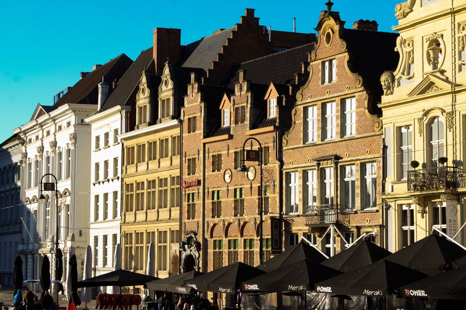 Charming hotel exterior in a historic Belgian city